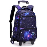 Trolley Rucksack, Kinder Trolley Schultasche mit Rollen Rucksack, Sternenklarer Himmel Schulrucksack Schultrolley Rucksäcke Schulranzen für Mädchen Junge (30 * 14 * 45cm,Schwarz)