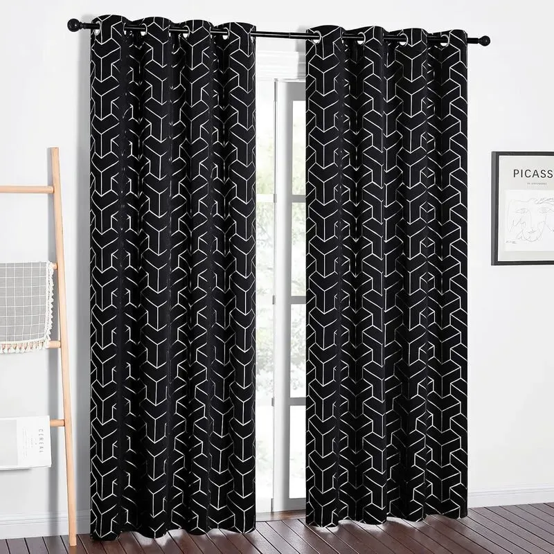 PONY DANCE Folienbedruckte Verdunkelungsstoren mit Augen, 2 Vorhänge, B 140 x H 245 cm (B 55 x H 96 Zoll), schwarz