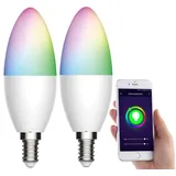 Luminea Home Control 2er-Set WLAN-LED-Kerze, E14, RGB-CCT, 5,5 W (ersetzt 40 W), 470lm, App