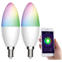 Luminea Home Control 2er-Set WLAN-LED-Kerze, E14, RGB-CCT, 5,5 W (ersetzt 40 W), 470lm, App