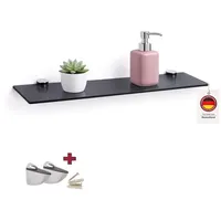 HOOZ Wandregal Glasregal, Wandablage ESG 18cm tief, rechteckig, inkl. Halter 30-100cm, Regal Glas, Platzsparende Wandboard für Dusche, Bad, Küche oder Wohnraum schwarz 50 cm