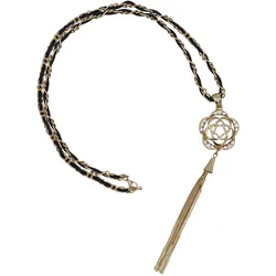 Steuer Modeschmuck Anhänger mit Kette Metall Kette goldf. Mit schwarzem Textilband und Blütenanh.