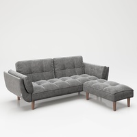 PLAYBOY - SET Sofa mit Fussablage "SCARLETT" gepolsterte Couch mit Bettfunktion, Samtstoff in Grau mit Massivholzfüsse, Retro-Design