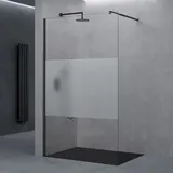 doporro Luxus Duschwand Duschabtrennung Schwarz Walk-In Dusche 8mm ESG-Sicherheitsglas Milchglas-Streifen inkl. Nanobeschichtung Bremen01MS