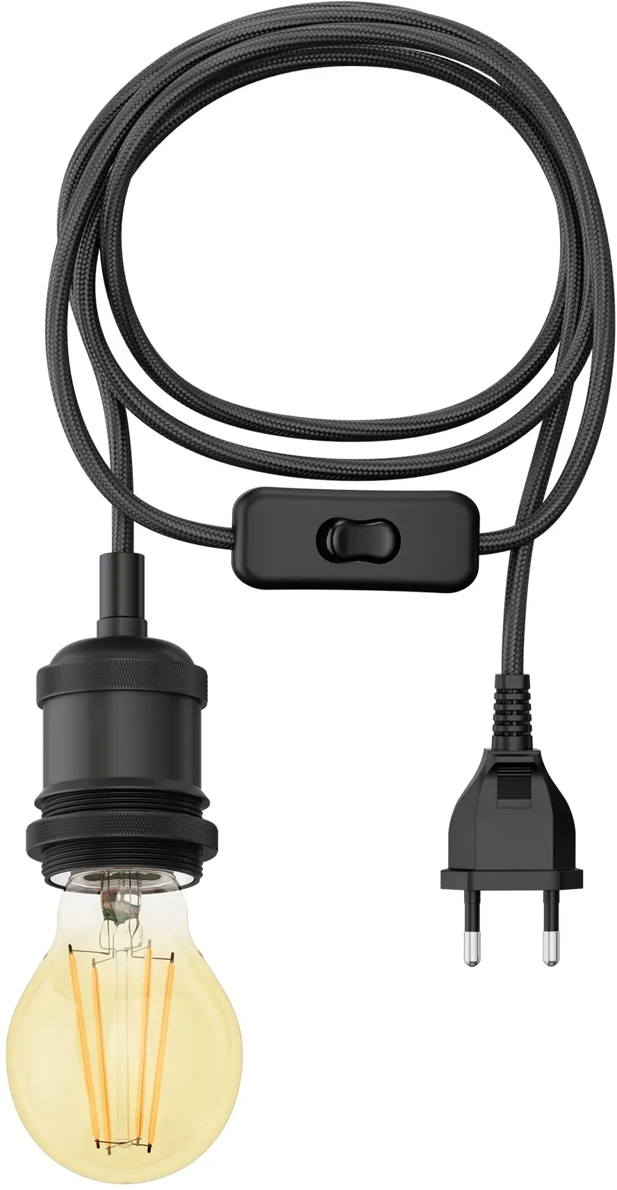 ledscom.de 3 m Textilkabel RETRA, Vintage, Stecker, Schalter, schwarz + LED Lampe gold max. 778lm, 3-Stufen dimmen, extra-warmweiß
