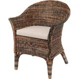 Rattan-Sessel Natur Korb-Sessel Flechtsessel mit Polster Sessel (Schwarz-Braun)