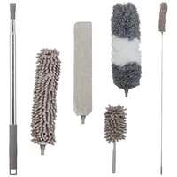 Relaxdays Staubwedel Set grau mit Teleskopstange bis 2,5 m