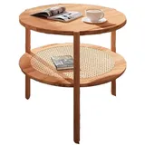 Natur24 Couchtisch Couchtisch Zola rund Kernbuche massiv und Rattan Durchmesser 50cm