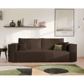 GREKPOL Schlafsofa mit Bettkasten 240x105 - Cord Braun Sofa mit schlaffunktion - Couch mit Schlaffunktion - Sofa 3 Sitzer - Wohnzimmer Couch - Schlafcouch