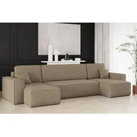 Ecksofa mit schlaffunktion und bettkasten, Sofa U-form, Couch U-form BEST Dicker Cord Dunkelbeige