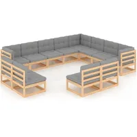 vidaXL 12-tlg. Garten-Lounge-Set mit Kissen Massivholz Kiefer