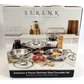 Serenk Definition Edelstahl Eierpfannen Set – Sahan für alle Herdarten, Servierpfanne Omelettpfanne, 14-16-18 cm, Türkiye,