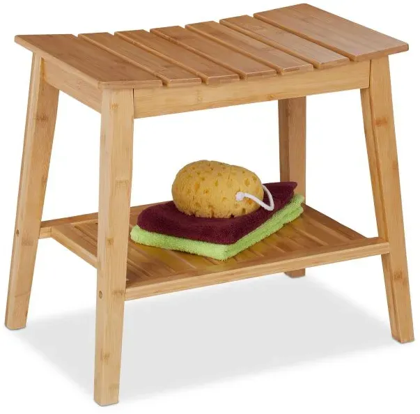 Relaxdays Badhocker aus Bambus mit Ablage Hellbraun