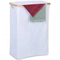 Relaxdays Wäschekorb mit Deckel, 105 l, Wäschesammler, Bambus & Polyester, faltbar, tragbar, Wäschekiste, weiß/natur