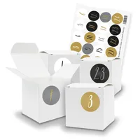 itenga Adventskalender Geschenkbox Würfel klein Weiß Zahlensticker Schlicht 2cm