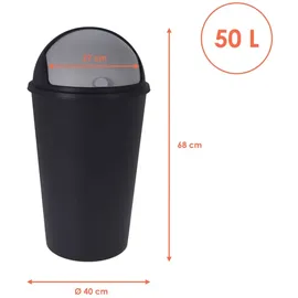 Spetebo XXL Abfalleimer mit Schiebedeckel schwarz - 50 L - Runder Mülleimer mit Kuppel Deckel recycelbar