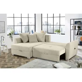 luma-home schönes für dein zuhause Ecksofa mit Schlaffunktion und Bettkasten 236/160/81 cm, Ottomane beidseitig montierbar, Cord Grau / 15201 - Beige