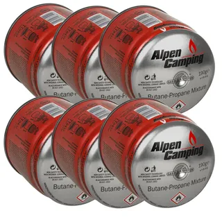 Alpen Camping IK006 6X 400 ml / 190g Gaskartuschen Propan-Butan Stechkartusche für Gaskocher Campingkocher Bunsenbrenner Lötbrenner EN417 Gas Block System (6)