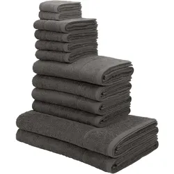 Handtuch Set MY HOME "Sanremo, Duschtücher, Handtücher, Gästetücher, Seiftücher", grau (anthrazit), 12 tlg., Frottier, Frottier, Obermaterial: 100% Baumwolle, Handtuch-Sets, Handtücher mit Bordüre, einfarbiges Handtuch-Set aus 100% Baumwolle