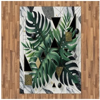 Teppich Flachgewebe Deko-Teppiche für das Wohn-,Schlaf-, und Essenszimmer, Abakuhaus, rechteckig, Monstera Marmor Abstrakt Grün Kalt grau|grün 160 cm x 230 cm