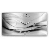 Kreative Feder Funkwanduhr 3D Design-Wanduhr "Silver Metallic" aus gebürstetem Aluminium (ohne Ticken; flüsterleises Funkuhrwerk; außergewöhnlich, modern) silberfarben 50 cm x 25 cm