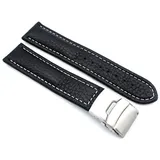 Sulla 24mm Uhrenband Genuine Leder Armband mit Faltschließe aus Edelstahl Schwarz Weiße Naht