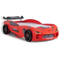 Aileenstore Autobett 90x200 Rio Kinderbett mit LED Leuchte und Lattenrost Rot