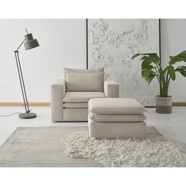 Home Affaire Sessel PIAGGE Hochwertiger Cord 110 x 83 x 161 cm Beige mit Hocker