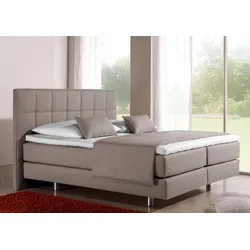 Boxspringbett INOSIGN "Neon", beige, B:198cm L:210cm, Strukturstoff-Bezug (100% Polyester), Komplettbetten, Boxspringbett, in 3 Matratzenarten, feine Steppung im Kopfteil, 2 Härtegrade