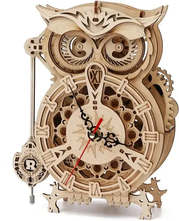 Robotime ROKR Owl Clock 3D Holz-Puzzle-Bauspielzeug 21,3 x 12,4 x 25,8 cm 1 Stück, Wohndekoration, Bücherregal-Dekoration, Bastelgeschenke für Erwachsene und Jugendliche, Pädagogisches Spielzeug