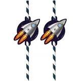 Amscan 8 Papier-Trinkhalme * ASTRONAUT * mit Sticker für Kindergeburtstag und Mottoparty | Perfekt für Weltraumfans | Space Rakete Weltall