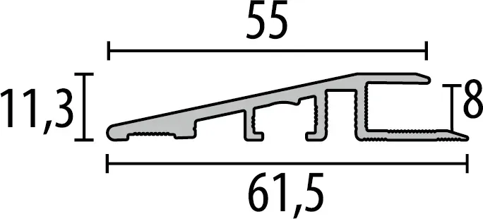 Parkettfreund PF 269 EC Rampenprofil 90° Ecken einfach biegbar 200x200x11,3 mm, 8 mm einfach biegbar Rampe mit glatter Oberfläche mit Verbindern F4 silber