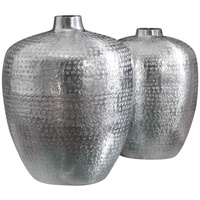 Riess Ambiente Handgearbeitetes Vasen 2er Set) Oriental 33cm Silber mit Bodenschutz in Handarbeit verziert Dekovase Blumenvasen
