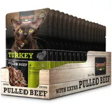 LEONARDO Frischebeutel [16x70g Turkey mit Fleischstreifen] Pulled Beef | Getreidefreies Nassfutter für Katzen | Alleinfuttermittel Katzenfutter