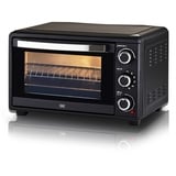 KHG Minibackofen MBO-25S mit Umluft 25l aus Metall in schwarz, 5 Bedienungsstufen, bis 1.500 Watt, inkl. Entnahmegriffe, Grillrost, Drehspieß und Backblech