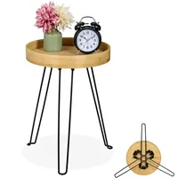 Relaxdays Beistelltisch, Bambus & Metall, Industrial Design, HBT: 47,5x38x38