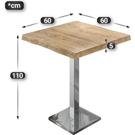 GGM Möbel PMD | Bistro Stehtisch Baumkante | B:T:H 60 x 60 x 110 cm | Eiche / Edelstahl | Quadratisch