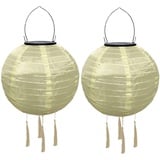 Yeehliny Solar Lampions Außen Wetterfest Solarlampiongs Outdoor Hängend Solar Lampion mit Quasten, 30cm Papierlaterner Aus Nylon, Solar Laterne Solarlampen für Außen Garten Balkon (2pcs/Beige)