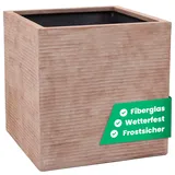 Vivanno Pflanzkübel Fiberglas Block Frostsicher - 50x50x50 cm - Gestreift Beige - Blumenkübel Quadratisch für Draußen und Drinnen