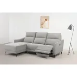 INOSIGN Ecksofa INOSIGN "TAYLER 3-Sitzer, L-Form (Breite 239cm), elektr. Relaxfunktion, USB A/C", grau (hellgrau), B:239cm H:101cm T:91cm, Webstoff 100% Polyester, Sofas, Ecksofa, und Recamiere, Liegefunktion durch Recliner, Federkernpolsterung