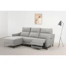 INOSIGN Ecksofa INOSIGN "TAYLER 3-Sitzer, L-Form (Breite 239cm), elektr. Relaxfunktion, USB A/C", grau (hellgrau), B:239cm H:101cm T:91cm, Webstoff 100% Polyester, Sofas, Ecksofa, und Recamiere, Liegefunktion durch Recliner, Federkernpolsterung