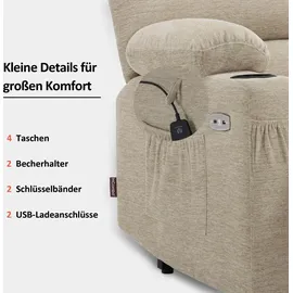 MCombo Fernsehsessel 7102 Stoff 0 x 0 x 0 cm Beige elektrisch mit Aufstehhilfe und Liegefunktion