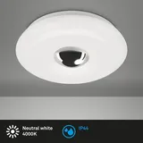 Briloner Leuchten – LED Deckenleuchte mit Chromkappe, IP44 LED Badezimmerlampe, neutralweißes Licht, Chrom-Weiß, 290x80 mm (DxH), 2300-018