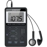 AM/FM Tragbares Radio,Covvy Digitales Pocket Mini Radio mit 500mAh 3.7V Wiederaufladbarer Akku und Kopfhörer (Black)