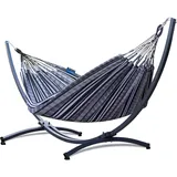 Potenza Outdoor Hängematte mit Gestell für 2 Personen I Pereira - 100% Baumwolle Doppelhängematte 220x140 cm, 160kg I Hängemattengestell 220kg, wetterfest (Zebra, Basic Gestell Graphit)