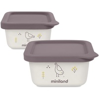 MINILAND BABY Naturset 2 Chick- Set 2 Behälter für Lebensmittel aus 100% natürlichen Materialien, mit Silikondeckel