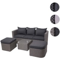 Mendler 3in1-Garnitur HWC-J37, Garten-/Lounge-Set Sonneninsel, Spun Poly Poly-Rattan MVG ~ grau, Kissen anthrazit