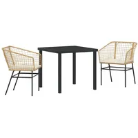 VidaXL 3-teiliges Garten-Essset mit Kissen Braun Poly-Rattan