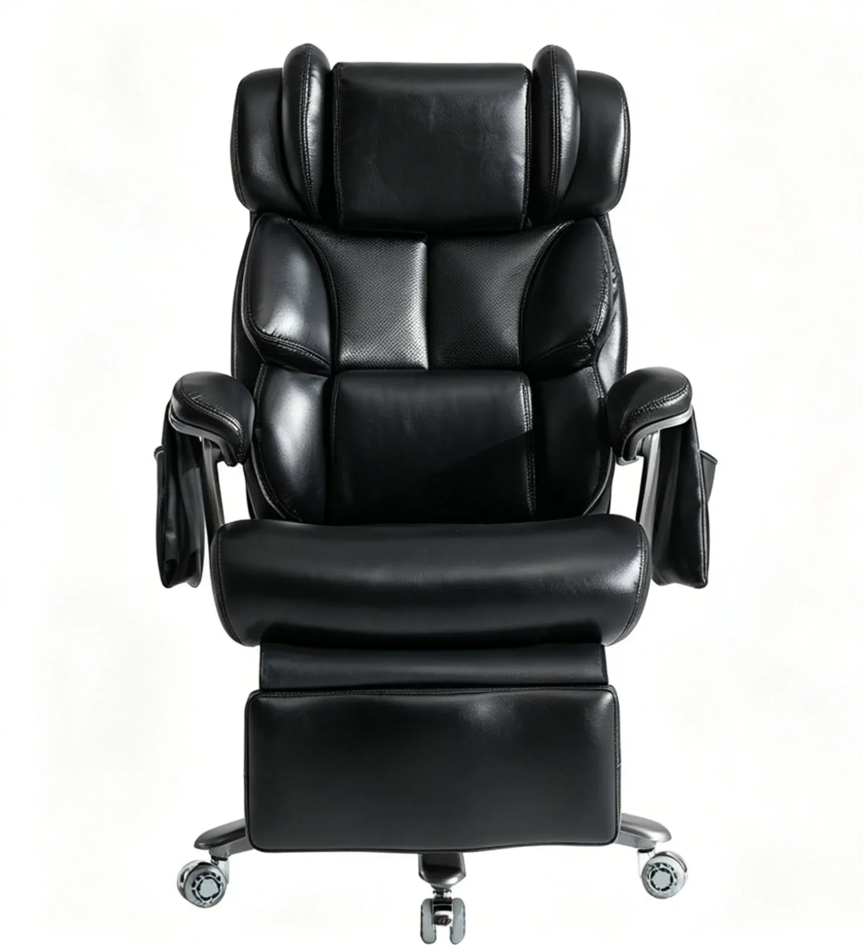 XXL Ergonomischer Bürostuhl, Massage- und Heizfunktion, ausziehbarer Fußstütze und verstellbarer Rückenlehne, 85,5x76,5x121,5 cm, Schwarz