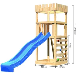 Akubi Kinderspielturm Ritterburg Löwenherz inkl. Wellenrutsche und Kletterwand blau